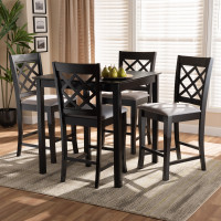 Baxton Studio RH320P-Grey/Dark Brown-5PC Pub Set Alora Modern and Contemporary Grey Fabric Upholstered Espresso Brown Finished 5-Piece Wood Pub Set